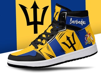 Barbados Flag High Tops, National Flag, Barbados, Barbados Flag Shoes, Barbados Bajan Flag Premium High Tops