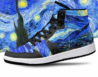 Van Gogh Starry Night High Tops, Van Gogh Starry Night Shoes, Van Gogh Art Shoes, Starry Night, Van Gogh Starry Night Premium High Tops