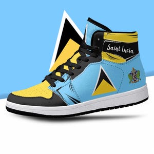 Zapatillas altas con la bandera de Santa Lucía, bandera nacional, Santa Lucía, zapatillas con la bandera de Santa Lucía, zapatillas altas premium con la bandera de Santa Lucía