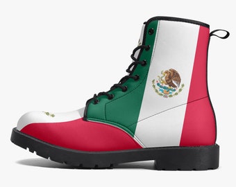 Mexico Flag Boots, National Flag, Mexican Flag, Faux Leather Boots, Mexico Flag Shoes, Mexico Flag Premium Outdoor Boots