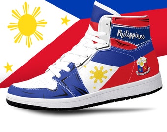 Philippines Flag High Tops, National Flag, Philippines, Philippines Flag Shoes, National Flag of Philippines Premium High Tops
