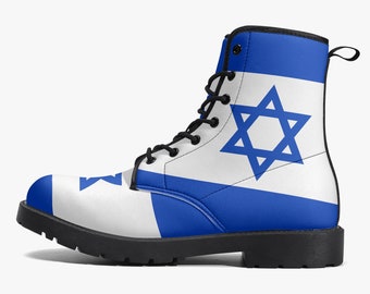 Israëlische vlaglaarzen, nationale vlag, Israëlische vlag, kunstleren laarzen, Israëlische vlagschoenen, Israëlische vlag Premium outdoorlaarzen