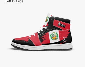 Peru Flagge Schuhe - Kundenspezifische High Top Sneakers, Handgefertigte Freizeitschuhe, Einzigartige Alltags Streetwear