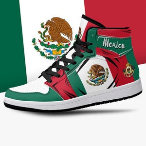Mexico Flag High Tops, National Flag, Mexico, Mexican Flag Shoes, Mexican Coat of Arms Premium High Tops