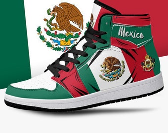 Mexico Flag High Tops, National Flag, Mexico, Mexican Flag Shoes, Mexican Coat of Arms Premium High Tops