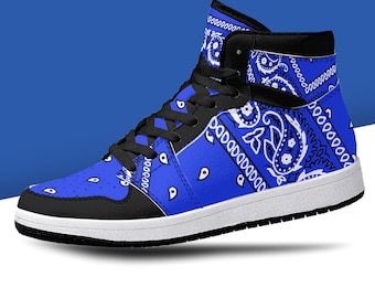 Chaussures montantes bandana bleu, chaussures bandana bleu, bandana bleu, bandana cachemire chaussures montantes haut de gamme bleu style