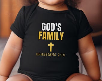 Christian Baby Clothes, God's Family Baby Bodysuit, Ephesians 2:19, Christian Baby Gift, Bible Verse Baby Gift, Faith Baby Bodysuit