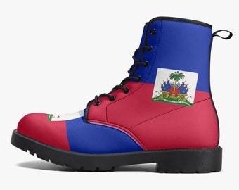 Haïtiaanse vlaglaarzen, nationale vlag, Haïtiaanse vlag, kunstleerlaarzen, Haïtiaanse vlagschoenen, Haïtiaanse vlag Premium buitenlaarzen