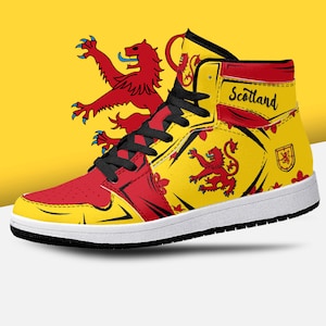 Scotland Rampart Lion Flag High Tops, National Flag, Scotland, Scotland Flag Shoes, Scottish Flag Premium High Tops