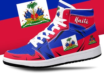 Zapatillas altas con la bandera de Haití, bandera nacional, Haití, zapatos con la bandera de Haití, zapatillas altas premium con la bandera de Haití