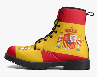 Stiefel mit Spanien-Flagge, Nationalflagge, Spanische Flagge, Kunstlederstiefel, Schuhe mit Spanien-Flagge, Premium-Outdoor-Stiefel mit Spanien-Flagge