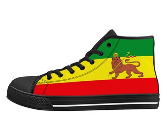 Rastafari Flag Canvas Shoes, National Flag, Lion of Judah, Rasta colors Canvas Shoes, Rasta Flag Premium Shoes