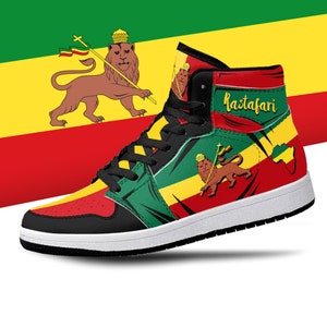 Rastafari Lion of Judah High Tops, National Flag, Rasta, Rastafari Shoes, Rastafarian Flag Premium High Tops