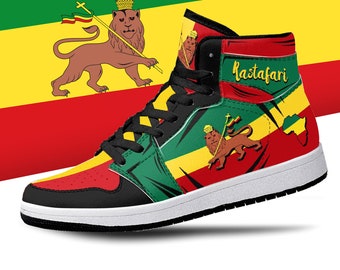 Rastafari Lion of Judah High Tops, National Flag, Rasta, Rastafari Shoes, Rastafarian Flag Premium High Tops