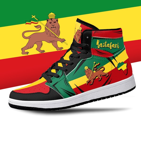 Rastafari Löwe von Jehuda High Tops, Nationalflagge, Rasta, Rastafari Schuhe, Rastafari Flagge Premium High Tops