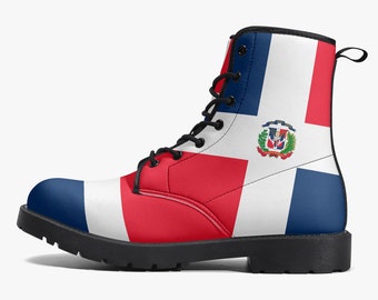 Dominican Republic Flag Boots, National Flag, Dominican Flag, Faux Leather Boots, Dominican Republic Flag Premium Outdoor Boots