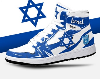 Israel Flagge High Top Schuhe, Nationalflagge, Israel Flagge, Israelische Flagge Schuhe, Israel Flagge Premium High Tops