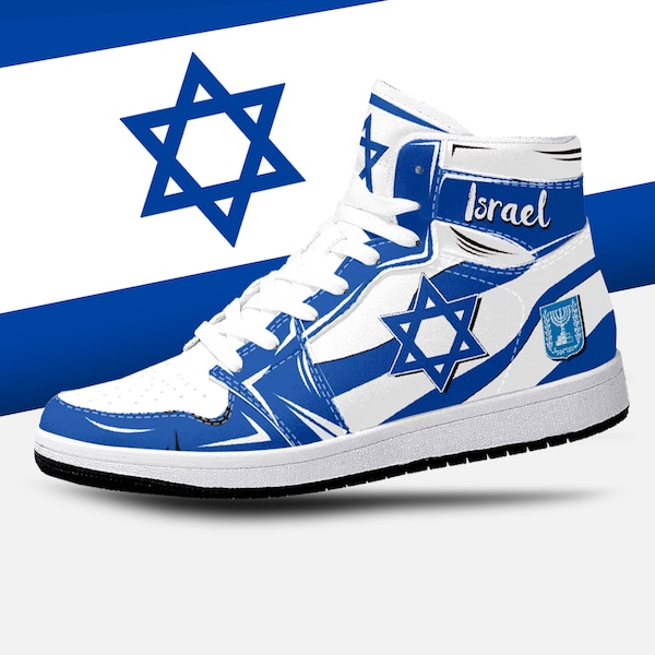 Chaussures montantes drapeau israélien, Drapeau national, Drapeau israélien, Chaussures drapeau israélien, Baskets montantes premium drapeau Israël