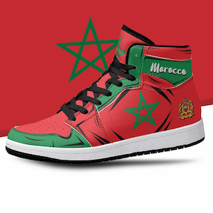 Morocco Flag High Top Shoes, National Flag, Morocco, Moroccan Flag Shoes, Morocco Flag Premium High Tops