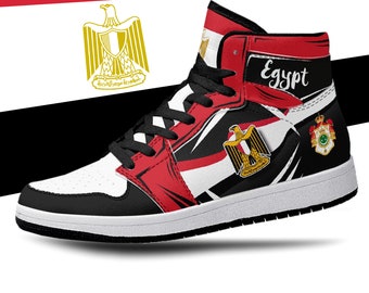 Egypt Flag High Tops, National Flag, Egyptian Flag Shoes, Egyptian Style High Tops, Republic of Egypt Premium High Tops