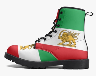 Stiefel mit Iran-Flagge, Nationalflagge, Iran-Löwenflagge, Kunstlederstiefel, Schuhe mit Iran-Flagge, Premium-Outdoor-Stiefel mit Iran-Löwenflagge