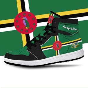Dominica Flagge Hohe Spitzen, Nationalflagge, Dominikanische Flagge Schuhe, Dominikaner, Dominica Flagge Premium High Tops