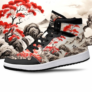 Chaussures montantes en fleurs de cerisier, chaussures d'art japonais, fleurs de cerisier, art japonais, chaussures montantes haut de gamme en fleurs de cerisier