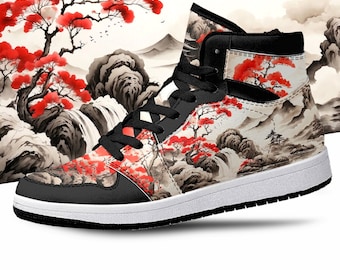 Cherry Blossom High Tops, Japanese Art Shoes, Cherry Blossom, Japanese Art, Cherry Blossom Premium High Tops