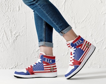 états Unis Site Chaussure Americain Baskets Montantes Avec Drapeau