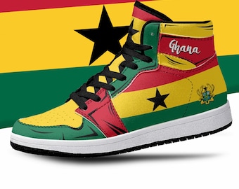 Ghanas flagga höga toppar, nationalflagga, afrikansk flagga, afrikanska skor, Ghana, Ghanas flagga premium höga toppar