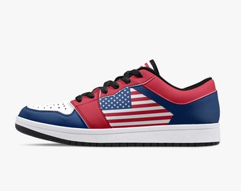 Schoenen met Amerikaanse vlag, nationale vlag, schoenen met vlag van de Verenigde Staten, rood wit en blauw, Amerikaanse premium lage schoenen