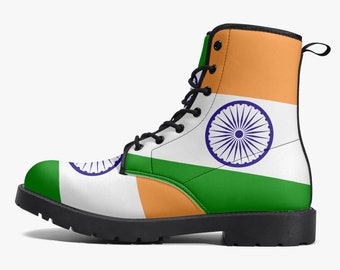 Stiefel mit Indien-Flagge, Nationalflagge, Indische Flagge, Kunstlederstiefel, Schuhe mit Indien-Flagge, Premium-Outdoor-Stiefel mit Indischer Flagge