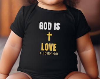 Christian Baby Clothes, God Is Love Baby Bodysuit, 1 John 4:8, Christian Baby Gift, Bible Verse Baby Gift, Faith Baby Bodysuit