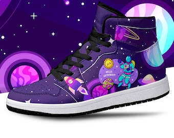 Space Astronaut High Tops, Custom Galaxy Shoes, Purple Celestial Galaxy, Astronaut Shoes, Cosmonaut Galaxy Premium High Tops