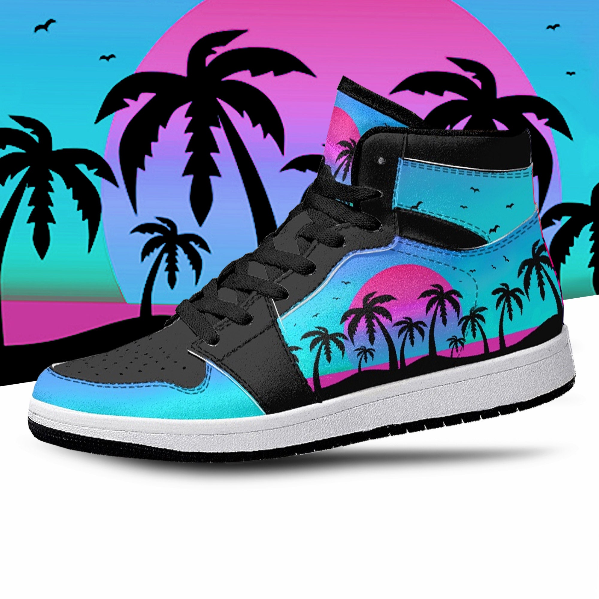 Tropical Sunset High Tops, Tropical Summer, California Sunset, Ombre Shoes, Palm Trees Tropical Sunset Premium High Tops