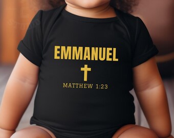 Christian Baby Clothes, Emmanuel Baby Bodysuit, Matthew 1:23, Christian Baby Gift, Bible Verse Baby Gift, Faith Baby Bodysuit