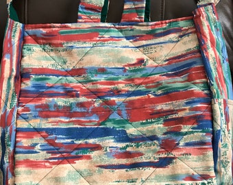 Bright Stripes and Polka Dots Ready to Ship Weekend BagSatchelLarge PurseInsulated Bag Large Reversible Quilted Tote