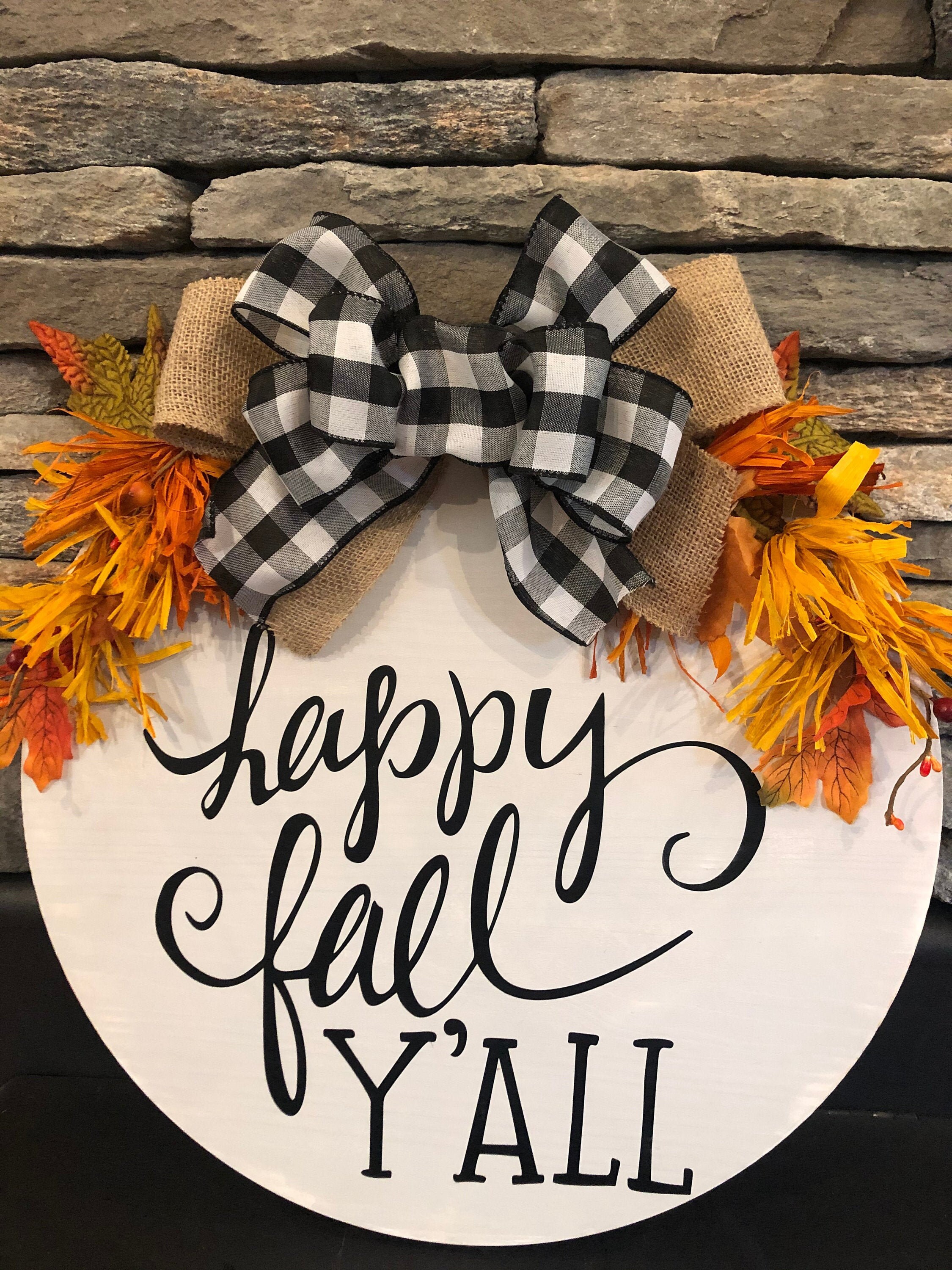 Fall Door Hanger Happy Fall Y'all Farmhouse Décor Round Door Hanger