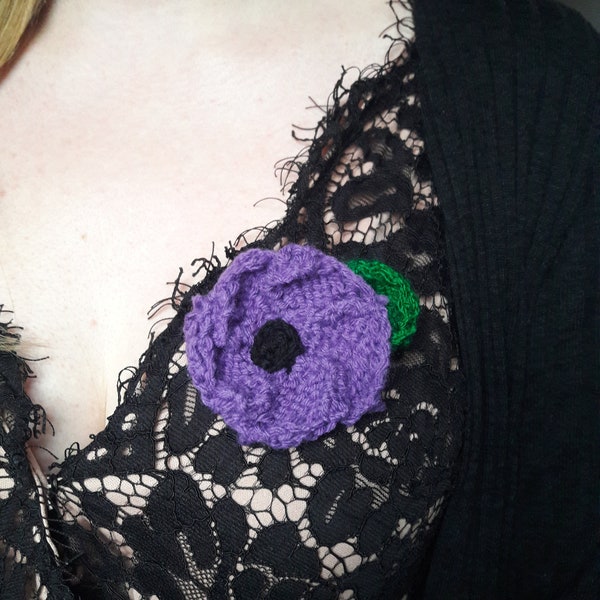 Handmade Knitted Purple Poppy Remembrance Day Brooch