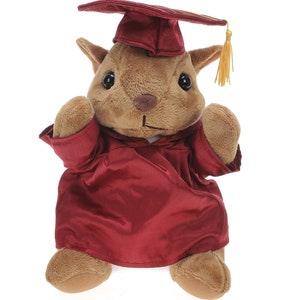 12 Inch Graduation Squirrel Stuffed Animal Toys for Graduation Day, Personalized Text, Name or Your School Logo on Gown Maroon