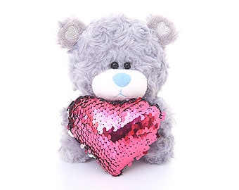 Qbeba Teddy Bear Stuffed Animal 6 Inches Cute Love with Heart, Valentine's Day, Surprise for Boys and Girls