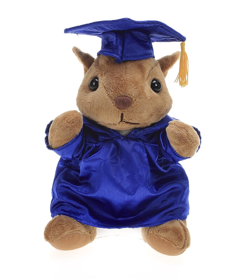 12 Inch Graduation Squirrel Stuffed Animal Toys for Graduation Day, Personalized Text, Name or Your School Logo on Gown Royal