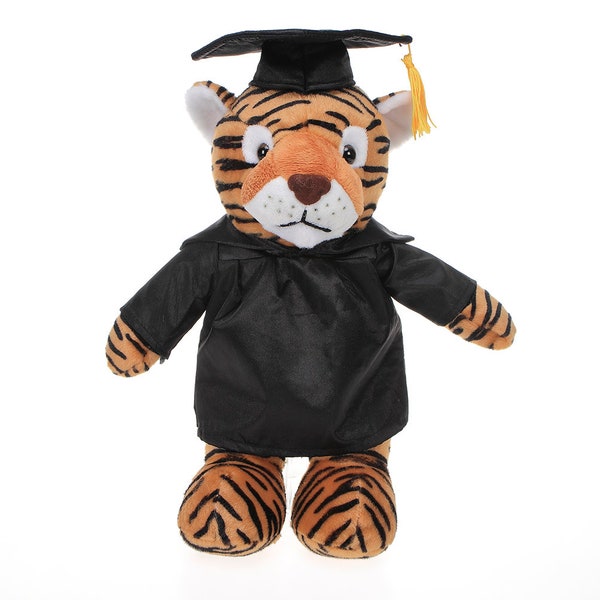 8'' Graduation Tiger Plush Stuffed Animal Toys with Cap and Personalized for Graduation Day, Personalized Text, Name or School Logo on Gown