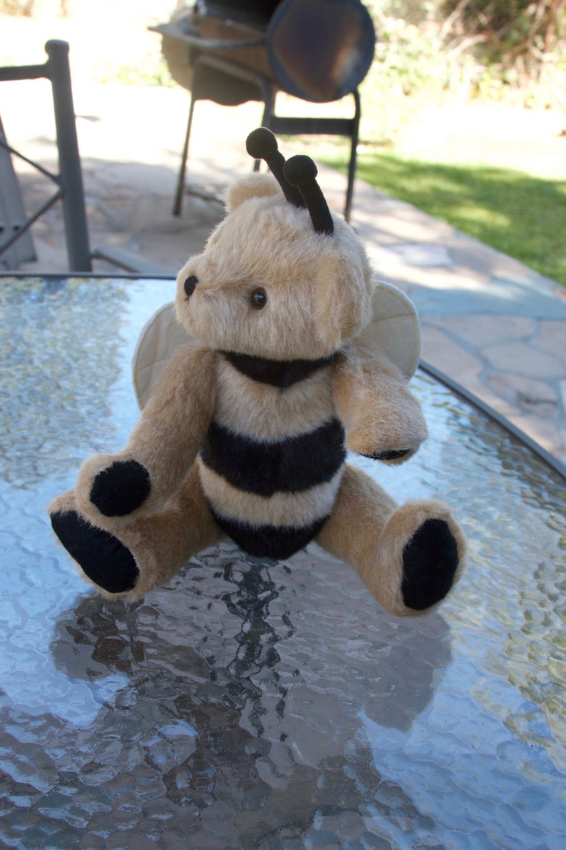 Jointed Handmade Teddy Bear Plush Bee with Felt Wing Brown and black color