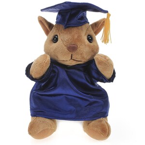 12 Inch Graduation Squirrel Stuffed Animal Toys for Graduation Day, Personalized Text, Name or Your School Logo on Gown Navy