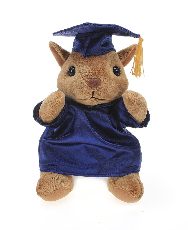 12 Inch Graduation Squirrel Stuffed Animal Toys for Graduation Day, Personalized Text, Name or Your School Logo on Gown Navy