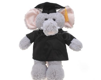 12 Inch Graduation Elephant Stuffed Animal Toys for Graduation Day, Personalized Text, Name or Your School Logo on Gown