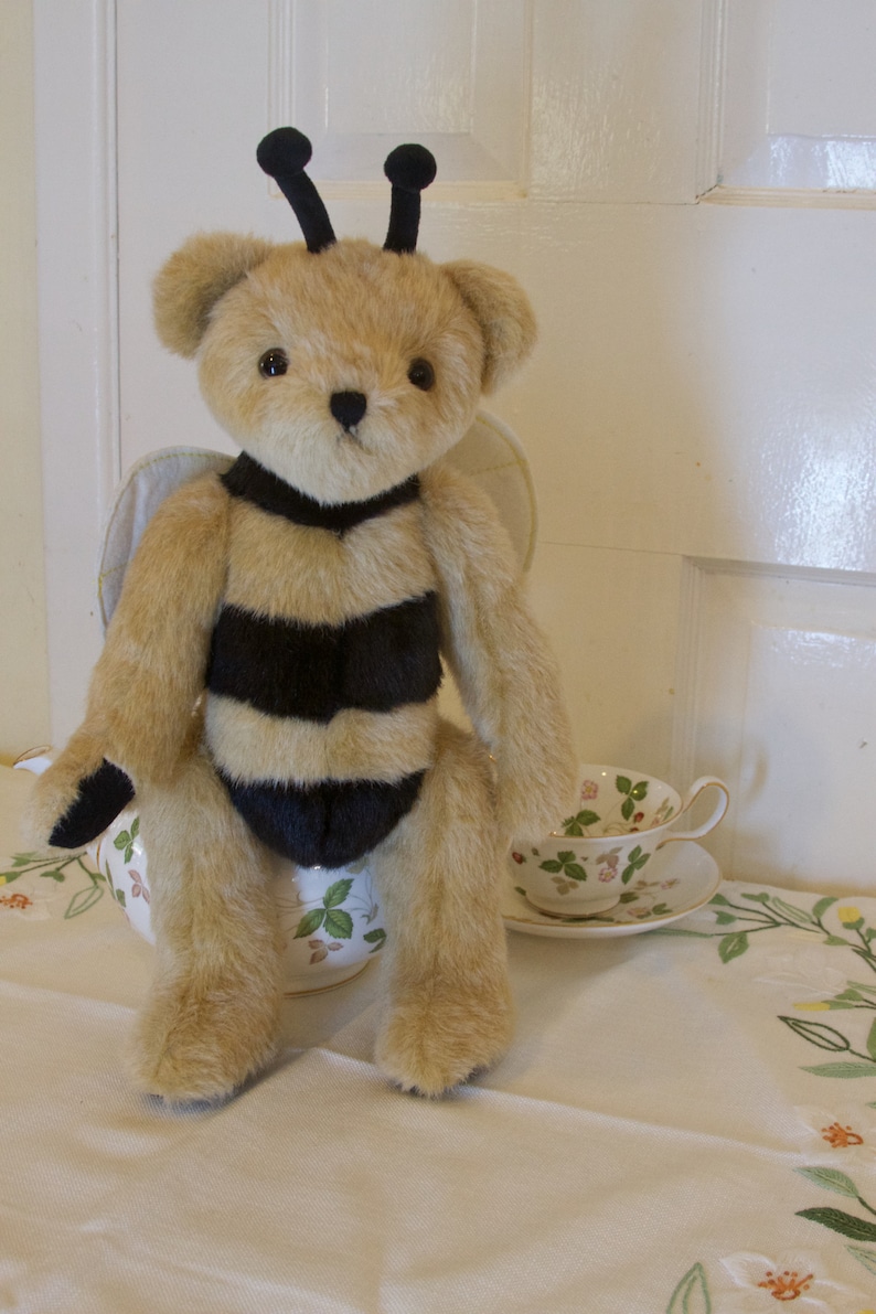 Jointed Handmade Teddy Bear Plush Bee with Felt Wing Brown and black color
