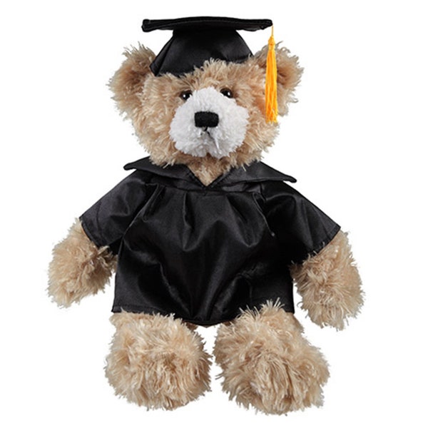 12 Inch Graduation Beige Brandon Teddy Bear Stuffed Animal Toys for Graduation Day, Personalized Text, Name or Your School Logo on Gown