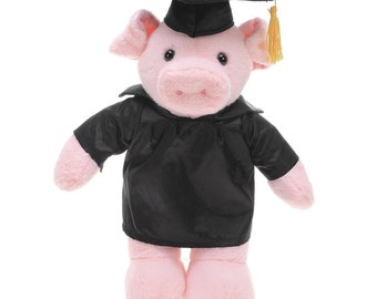 12 Inch Graduation Pig Stuffed Animal Toys for Graduation Day, Personalized Text, Name or Your School Logo on Gown
